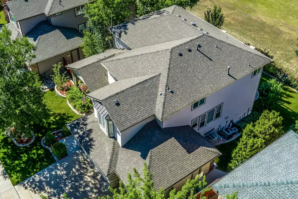 A residential roof in the color weathered wood.